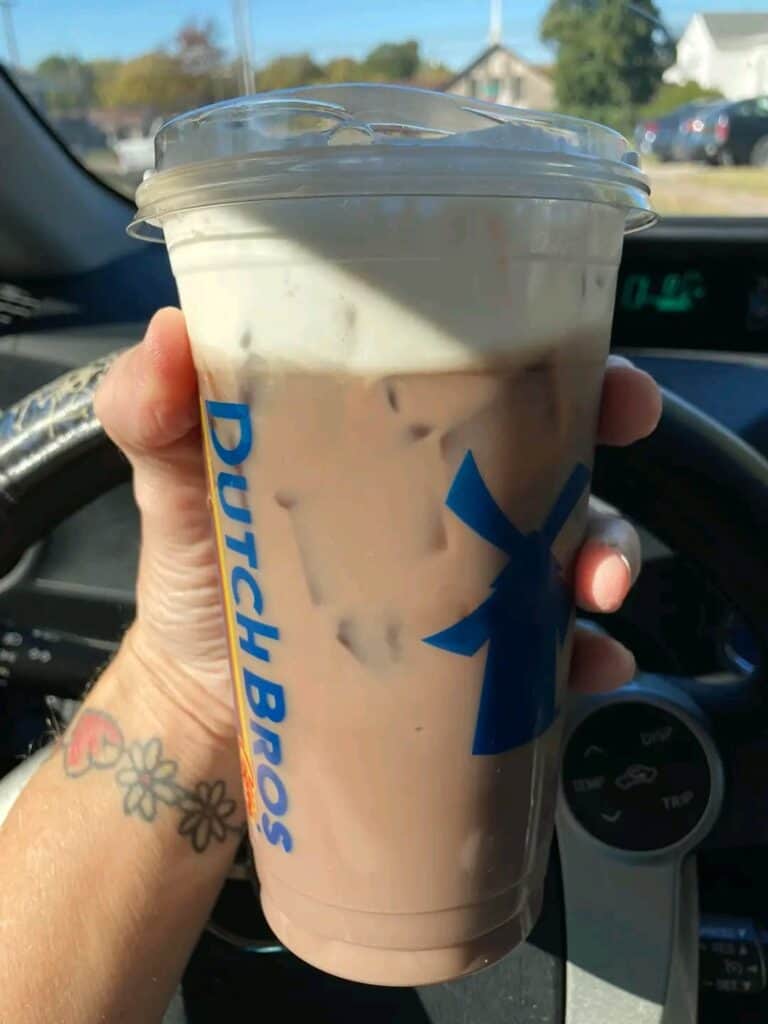 Iced White Angel with white coffee . Soft top and caramel on top