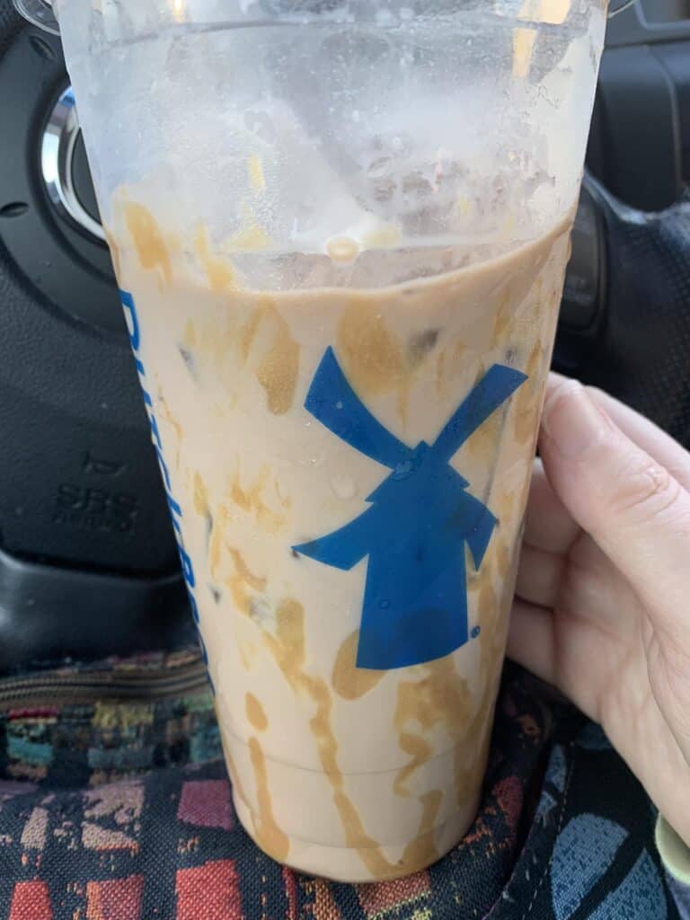 Iced Reese’s mocha with white coffee, extra sweet with soft top