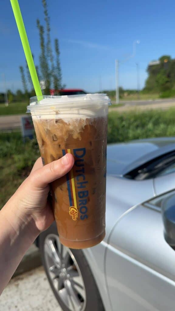 Large banana cream pie cold brew extra sweet with caramel soft top
