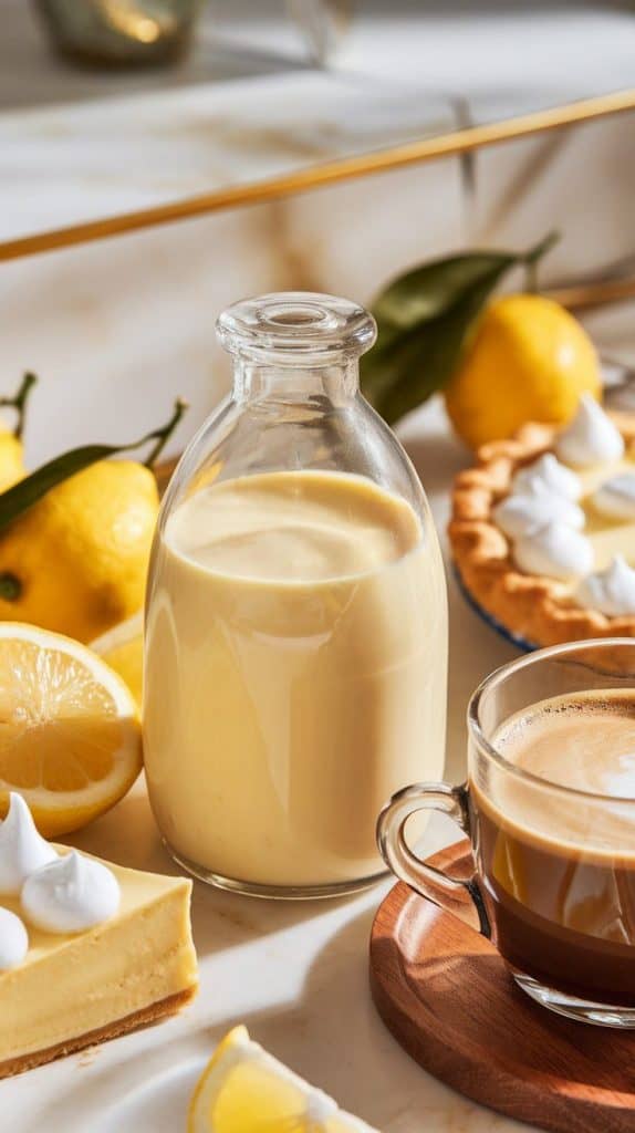 A glass bottle being filled with the Black Forest Coffee Creamer using a small funnel