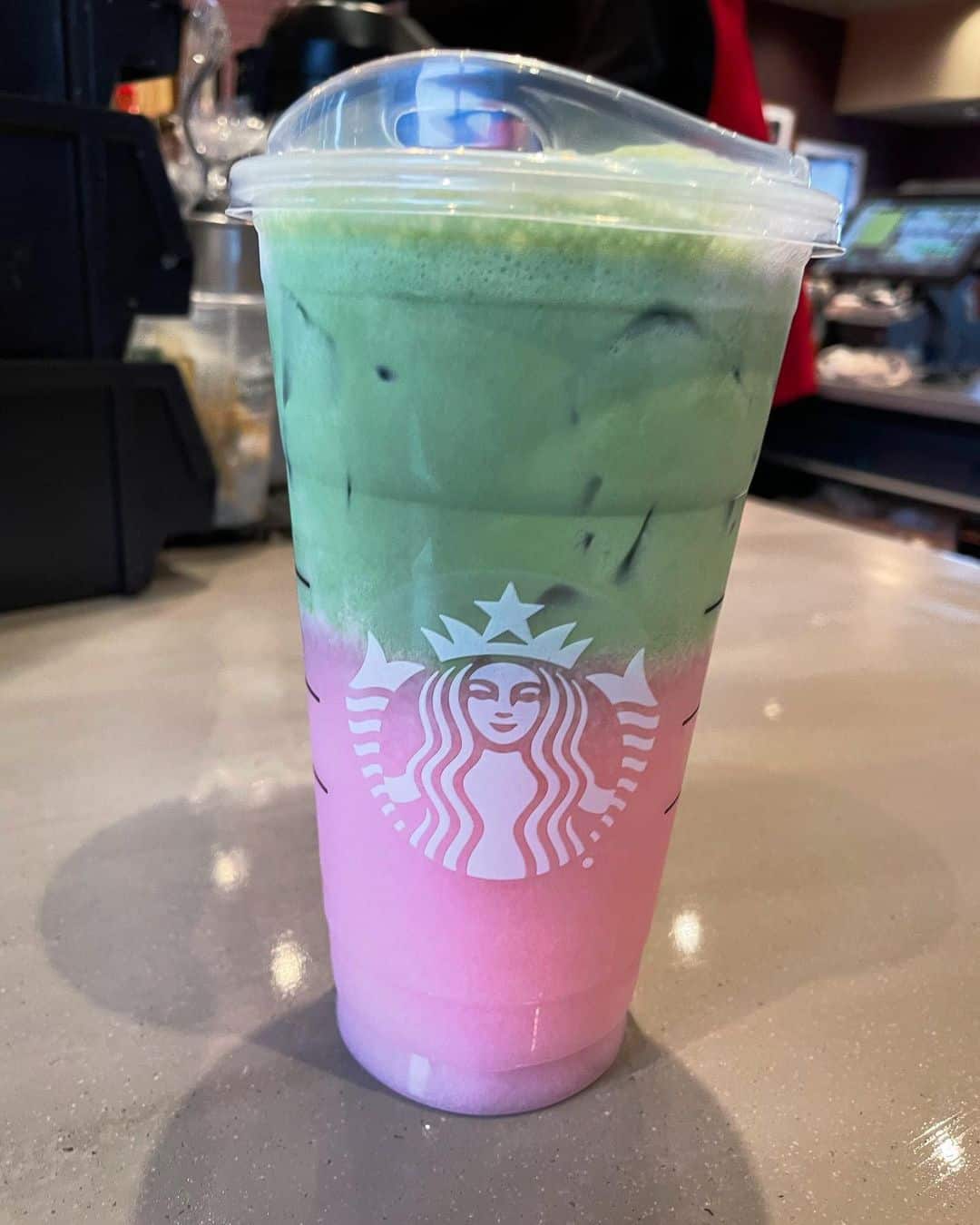 Pink drink with matcha vanilla sweet cream cold foam!