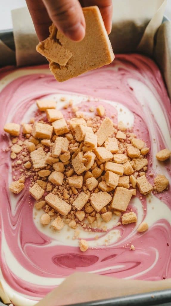 A super close-up shot of crushed shortbread cookies