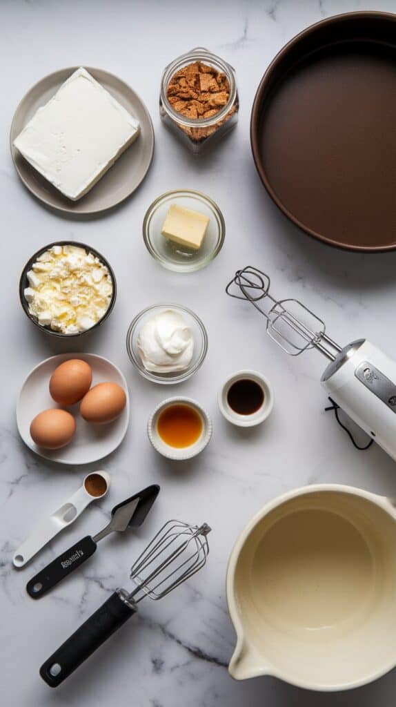 ingredients for a chocolate swirl cheesecake