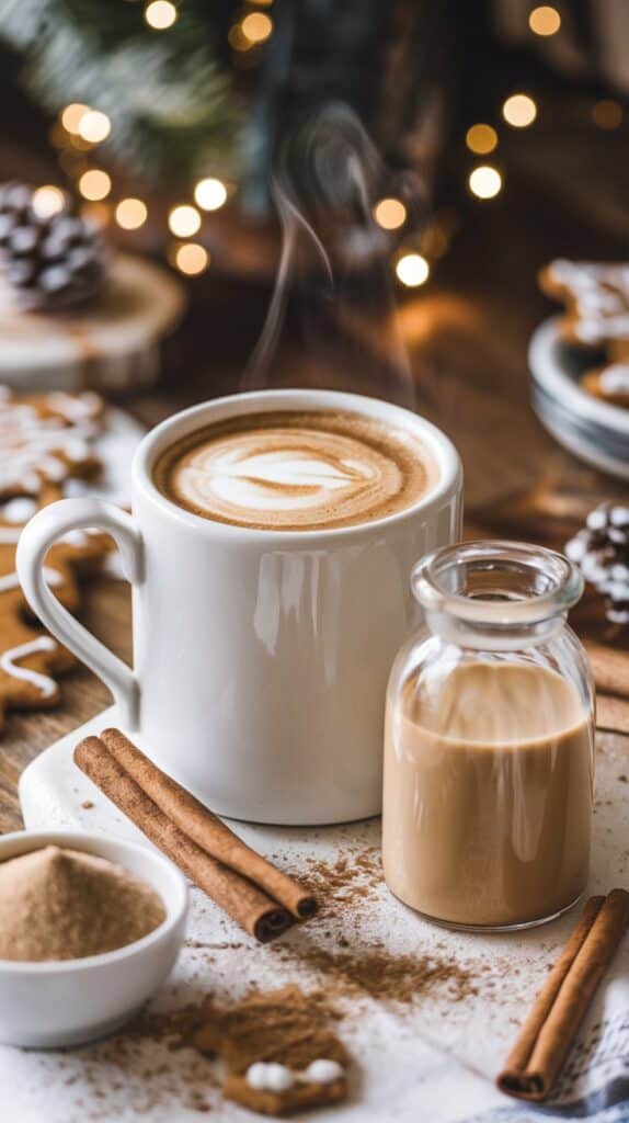 a glass jar being filled with Honey Almond Creamer from a sauce pan