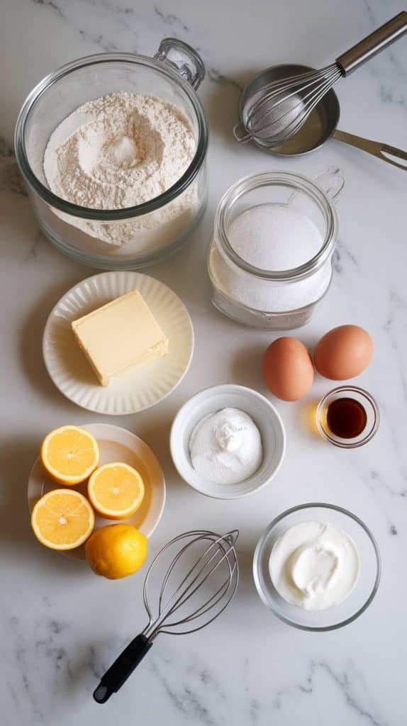 All the ingredients for a Meyer lemon cake