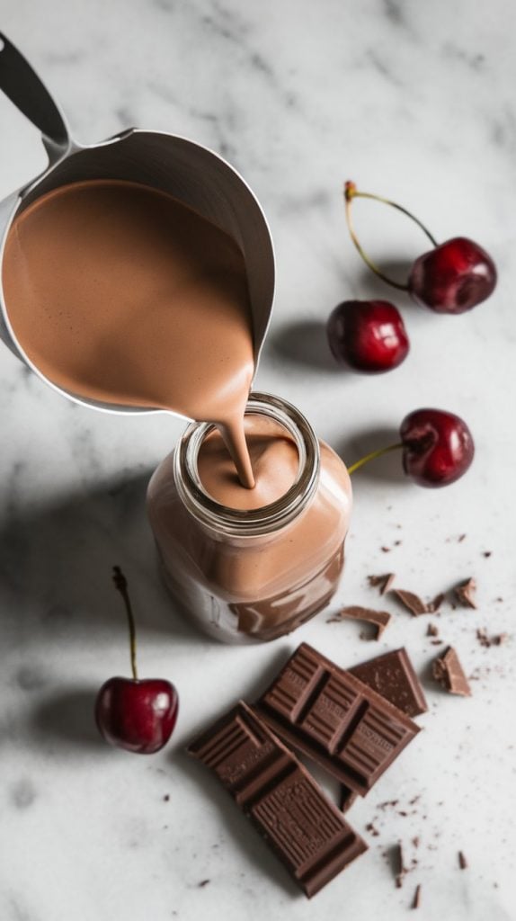 A glass jar filled with homemade Irish Cream Coffee Creamer in a light mocha color,