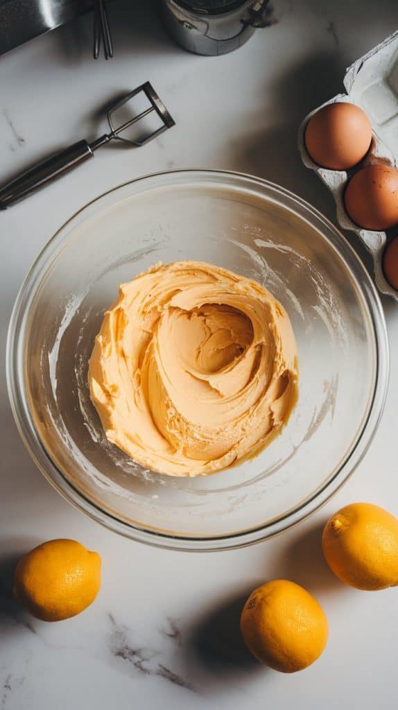 In a large bowl, beat the butter and sugar until light and fluffy