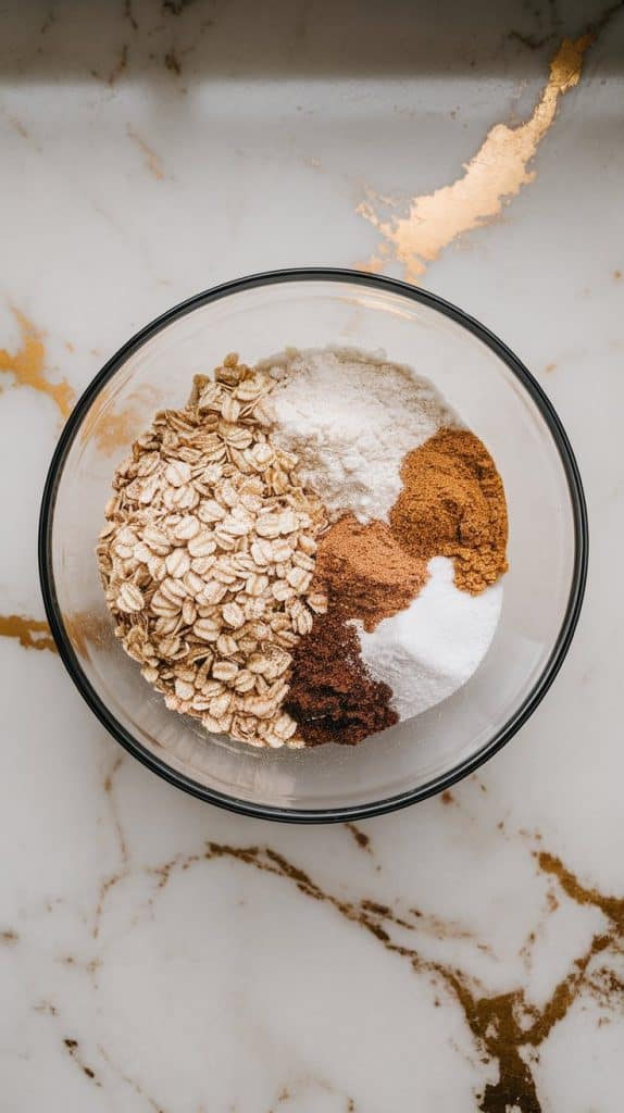 Step 5: Mix oats, flour, brown sugar, cinnamon, and salt in a bowl.