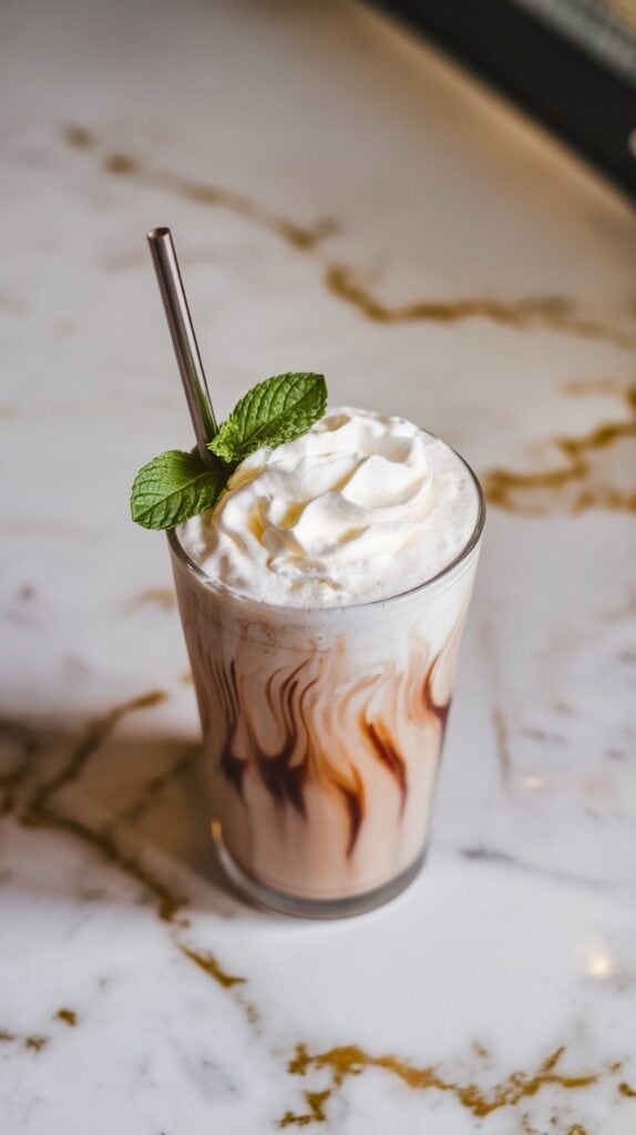 4. Pour into glass and top with whipped cream and mint if using