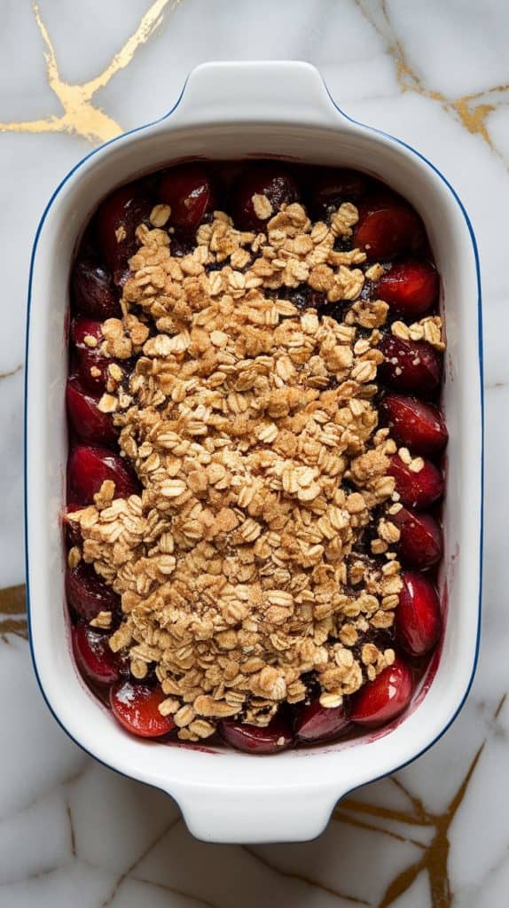 Step 7: Sprinkle topping over plum filling.