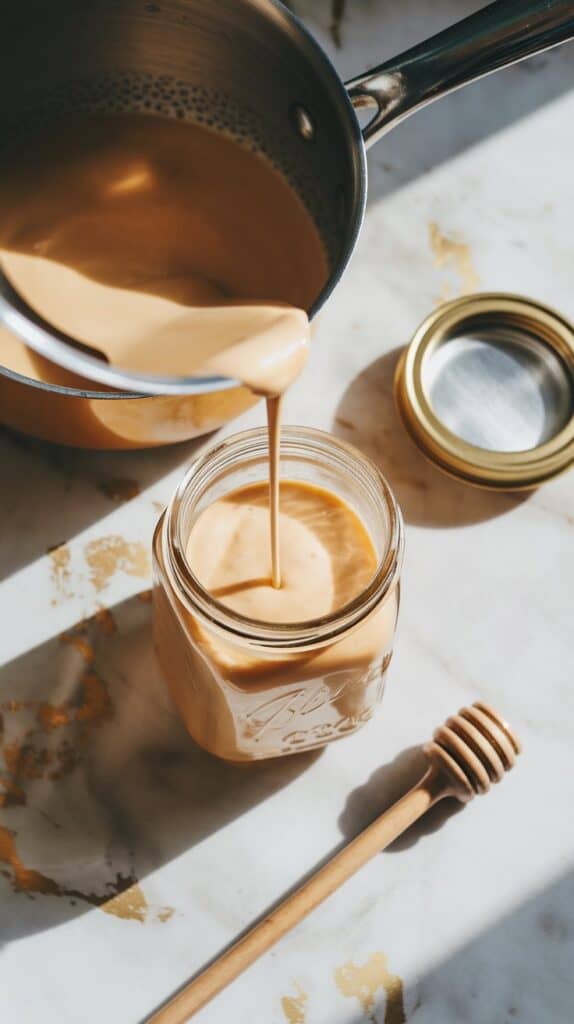 rustic jar of homemade maple pecan creamer