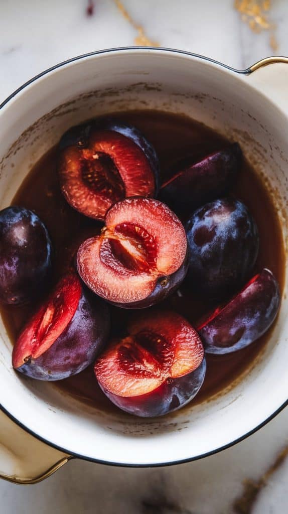 Step 2: Slice and prep the plums.