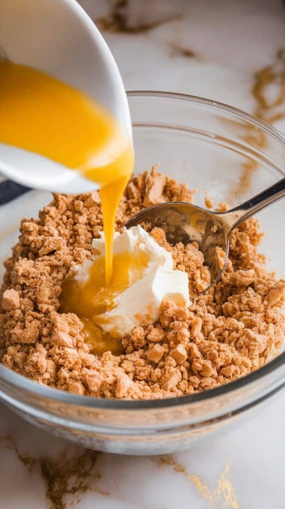 Step 6: Pour in melted butter and stir until crumbly.