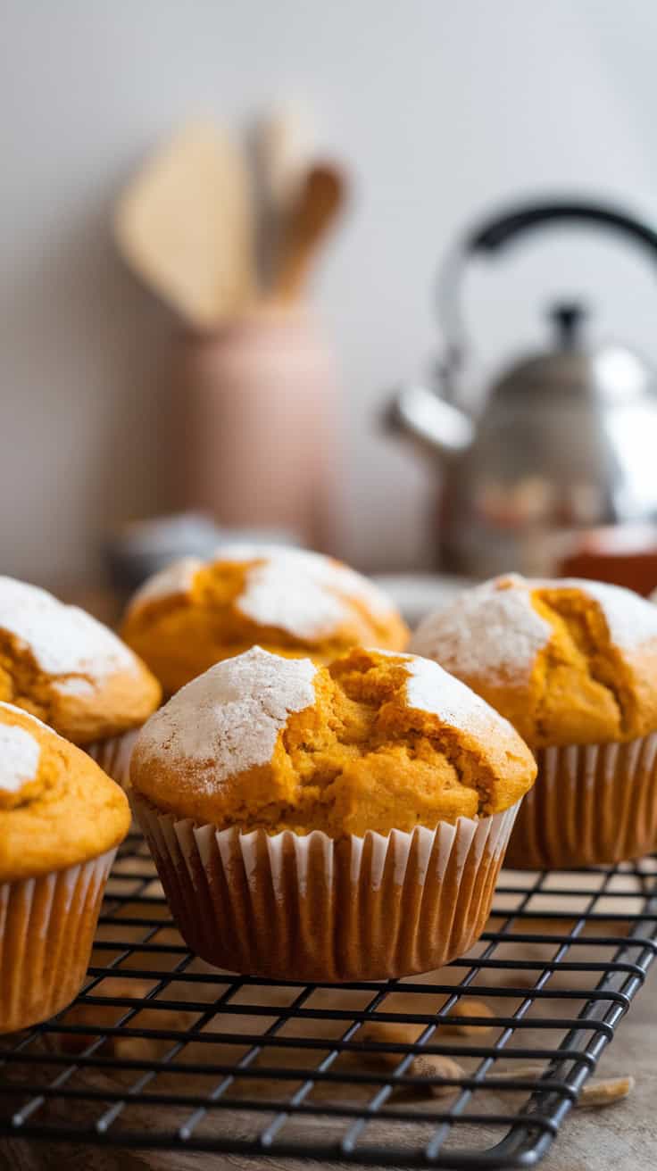 Pumpkin cottage cheese muffins on a cooling rack