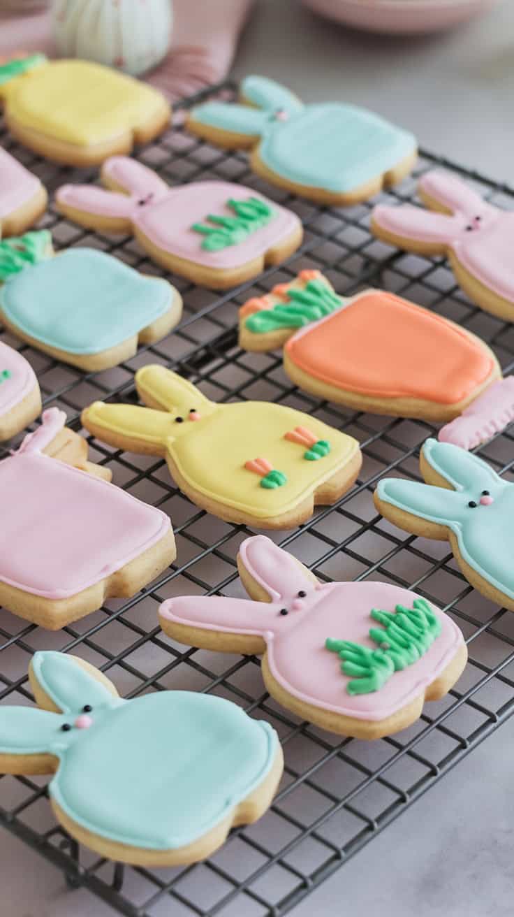 Colorful decorated sugar cookies for Easter