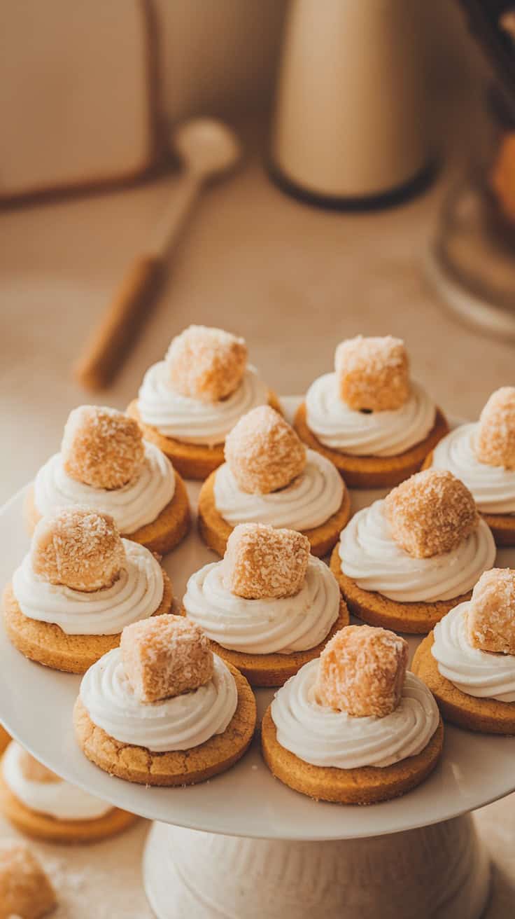 Bunny Tail Cookies decorated with frosting and marshmallows.