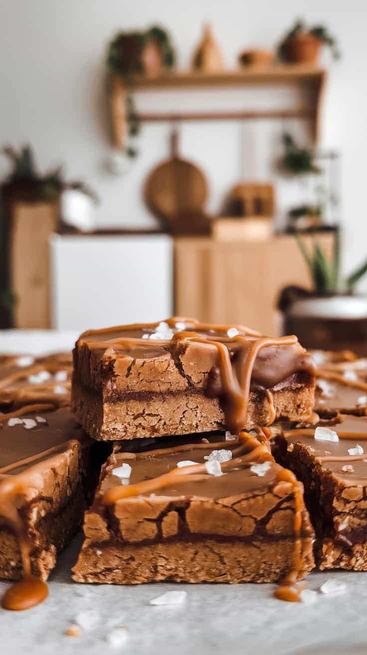 Delicious coffee cookie crack bars with caramel drizzle and sea salt on top.