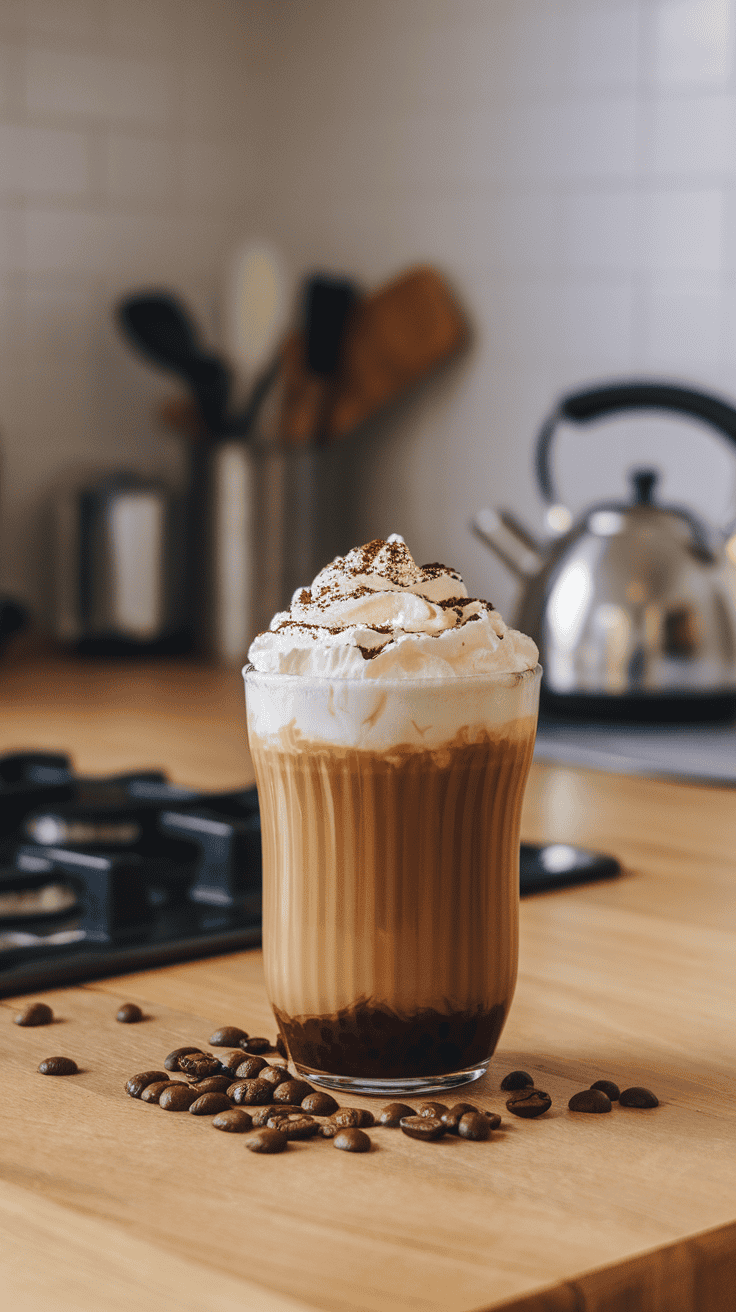 A glass of Irish coffee topped with whipped cream and chocolate shavings