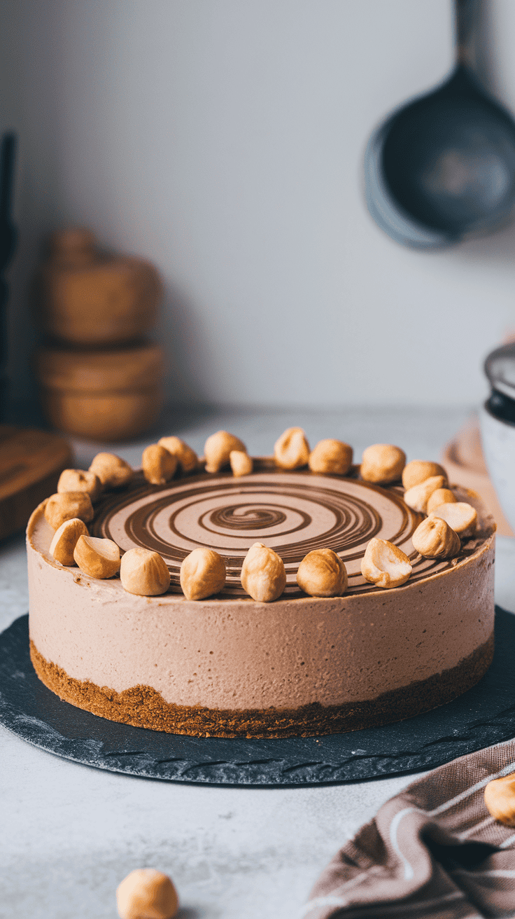 A delicious gingerbread cheesecake decorated with gingerbread cookies on top.