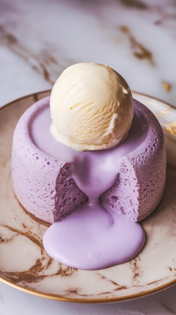Ube Lava Cake with Vanilla Ice Cream