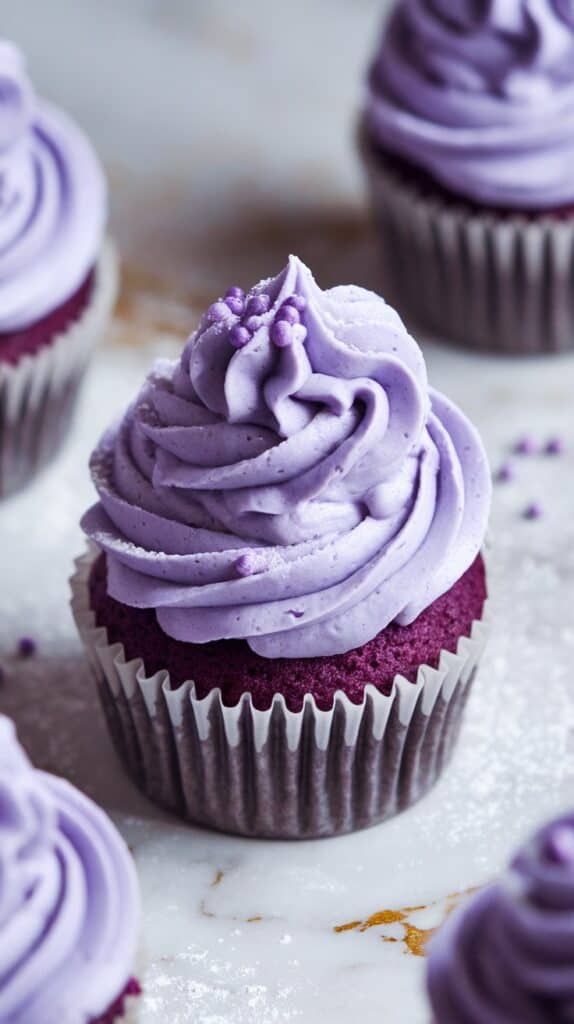 Ube Buttercream Frosted Cupcakes